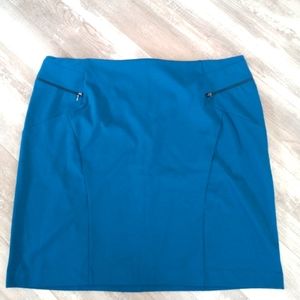 NWT Womens Relativity Teal Blue Knee Length Skirt Zipper In Back 22W
